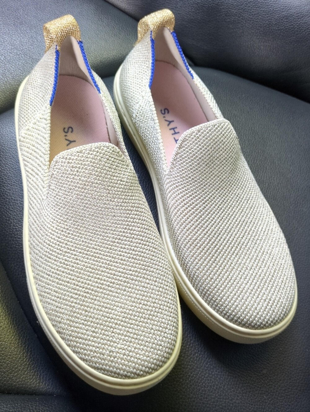 Rothy's Girls Slip On Shoes Sz 3 Silver Metallic Gold